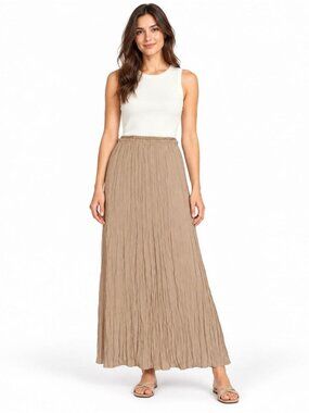 Vivienne Tam Pleated Long Maxi Skirt Blush Tan Women's 10